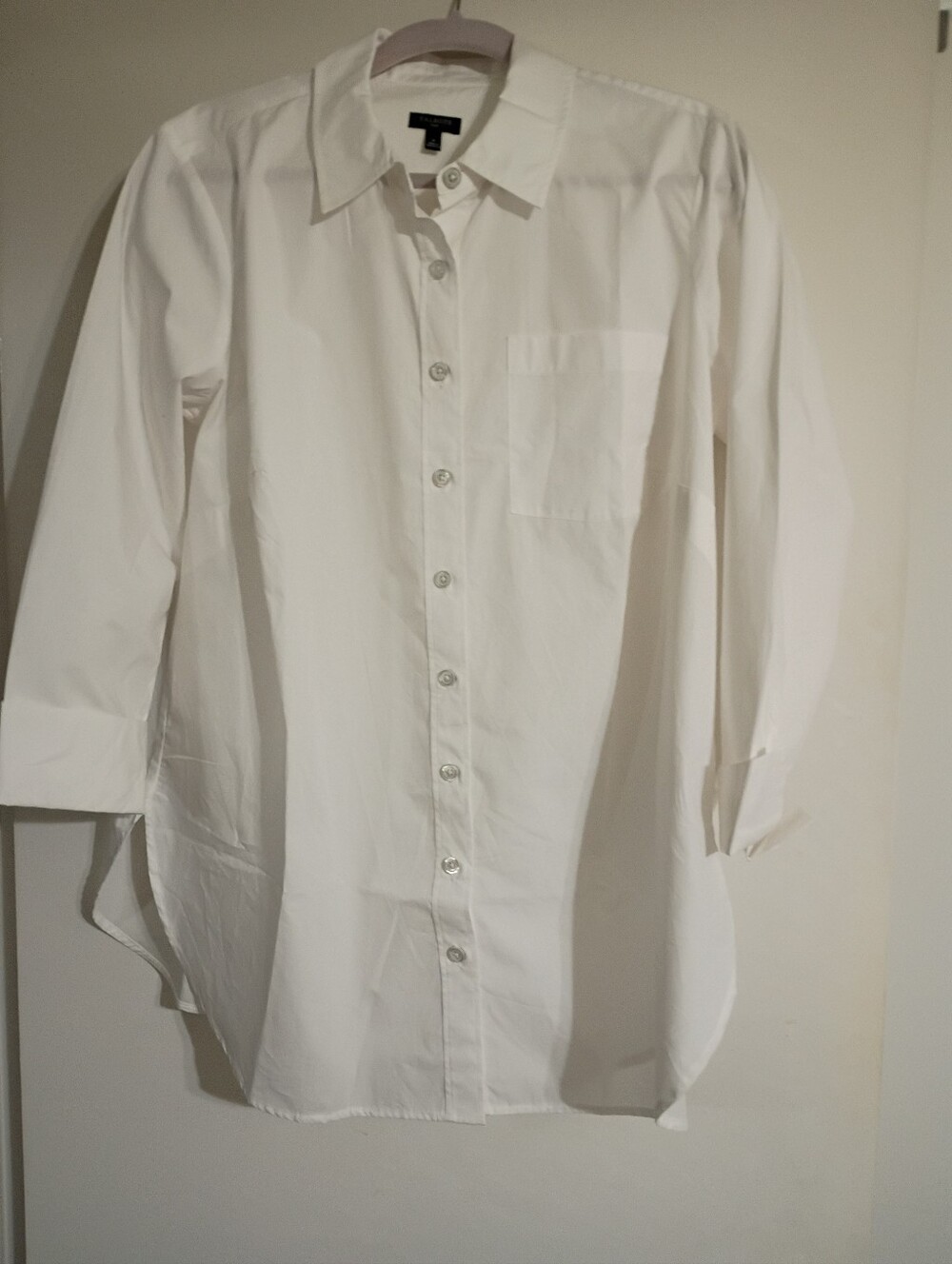 White Talbots Plus Size X Button-Down Tunic Shirt